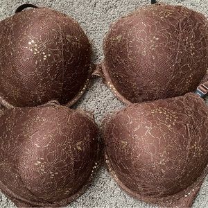 2 Victoria's Secret Bras brown & gold chantilly lace 36DDD